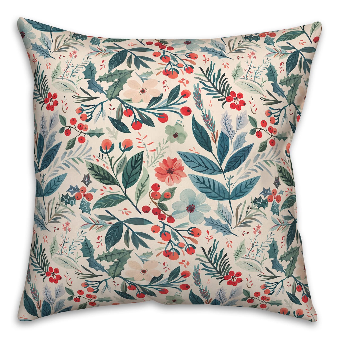 Watercolor Christmas Botanical 18" x 18" Indoor / Outdoor Pillow
